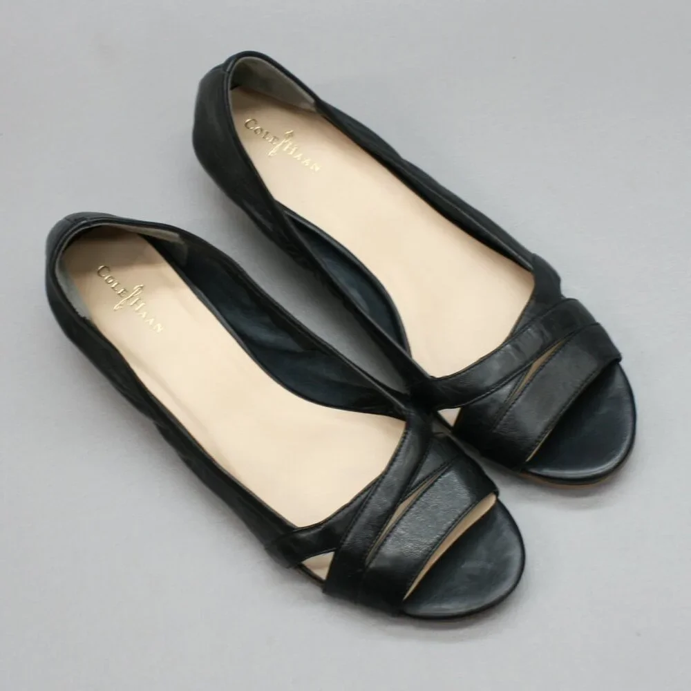 Cole Haan Ladies 9.5 Amari NikeAir Black Leather Open-toe Wedge Pump Heels Shoes - Picture 6 of 12